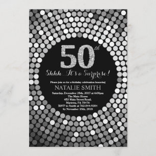 50:e födelsedagen i Svarta och Silver i Glitter Inbjudningar