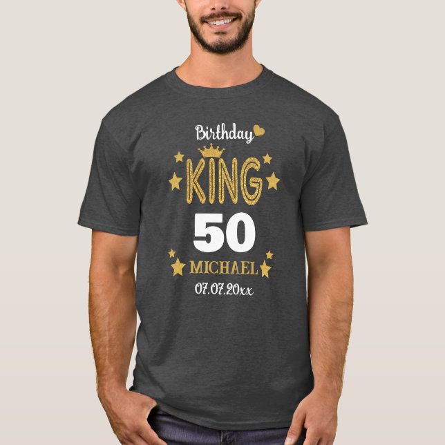 50:e födelsedagen Kung Guld Glitter Anpassningsbar T Shirt (Framsida)