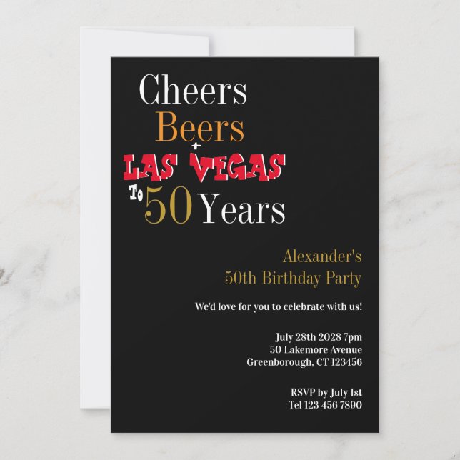 50:e födelsedagen Las Vegas Cheers och Öl Party Inbjudningar (Framsida)