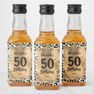 50:e födelsedagen Leopard Mini Guld Anpassningsba Spritflaskor Etikett