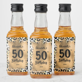50:e födelsedagen Leopard Mini Guld Anpassningsbar Spritflaskor Etikett
