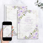 50:e födelsedagen Lilac Lavender Watercolor Marble Inbjudningar<br><div class="desc">Fira din 50-årsdag i stil med den vackra 50:e födelsedagen Lilac Lavender Guld Watercolor Marble-inbjudan! Med elegant lilac lavender och eukalyptus blommigt botanical inslag, faux guld dust-inslag och en lilac lavender ram mot en unik faux carrera marble-bakgrund, kommer inbjudan att blända dina gäster. Dessutom kan du anpassa detaljerna i party...</div>