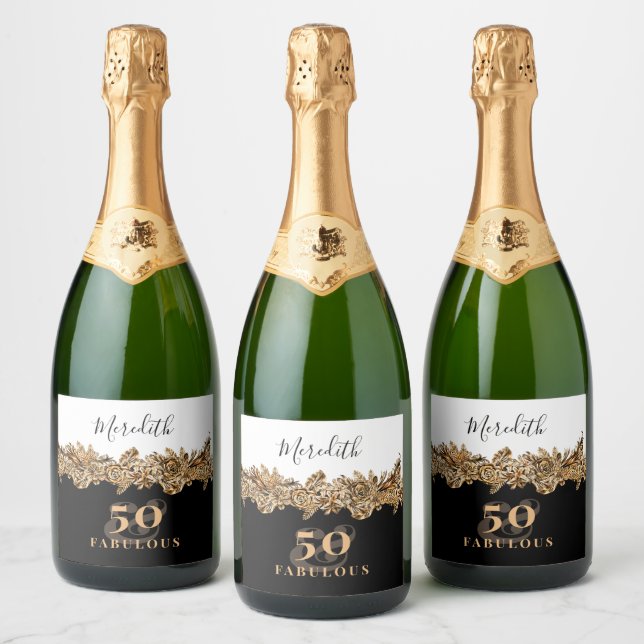 50:e födelsedagen: Luxury Golden Flowers Elegant C (Flaskor)