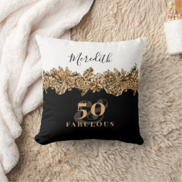 50:e födelsedagen: Luxury Golden Flowers Elegant C Kudde