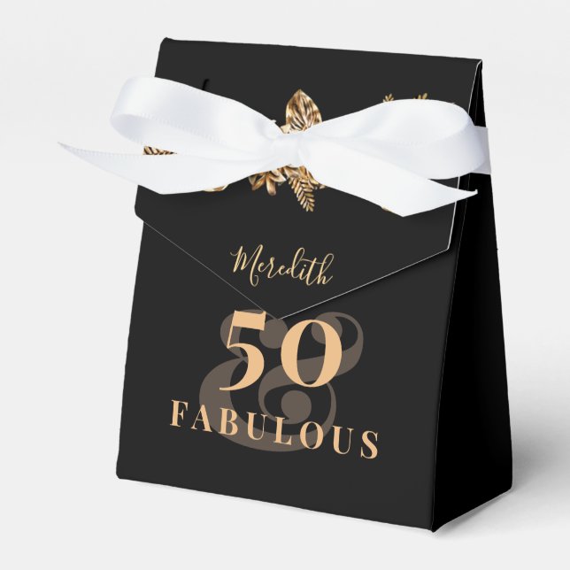 50:e födelsedagen: Luxury Golden Flowers Elegant C Presentaskar (Framsidan Sidan)