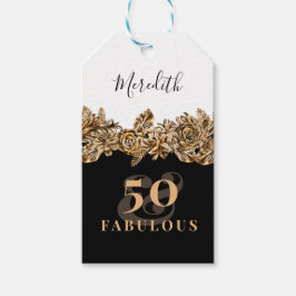 50:e födelsedagen: Luxury Golden Flowers Elegant C Presentetikett