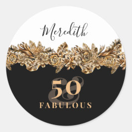 50:e födelsedagen: Luxury Golden Flowers Elegant C Runt Klistermärke