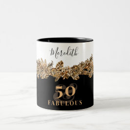 50:e födelsedagen: Luxury Golden Flowers Elegant C Två-Tonad Mugg