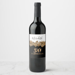 50:e födelsedagen: Luxury Golden Flowers Elegant C Vinflaska Etikett