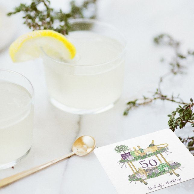 50:e födelsedagen Mahjong Pub Cart-Anpassningsbarn Underlägg Papper Kvadrat (Skapare uppladdad)