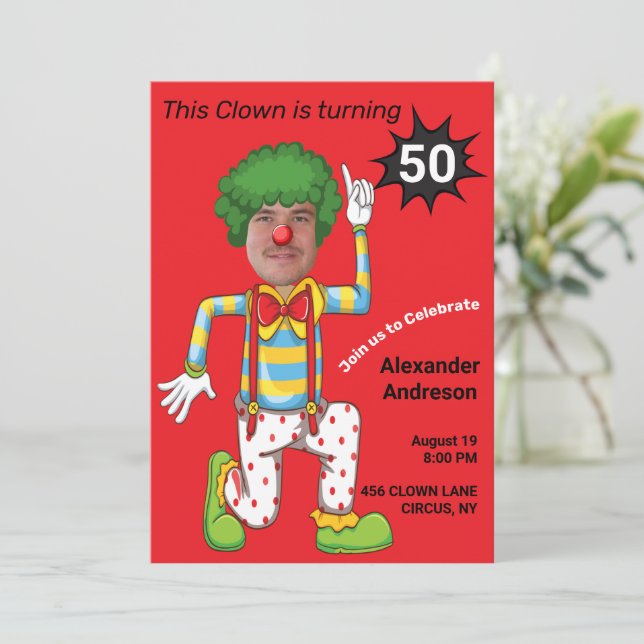 50:e födelsedagen Manar Funny Clown Epic New Fanta Inbjudningar (Stående Fram)