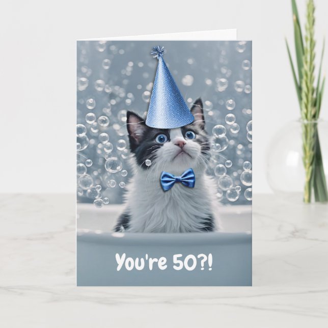 50:e födelsedagen med Cute Cat i tuben Kort (Framsida)