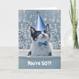 50:e födelsedagen med Cute Cat i tuben Kort