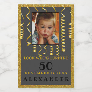 50:e födelsedagen med Photo Guld Glitter-utseende Mat Etikett