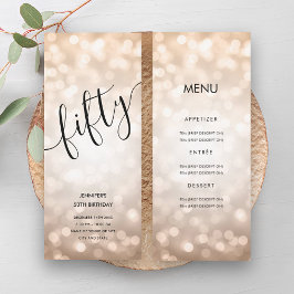 50:e födelsedagen Menu Ro Guld Glitter Ljus Inbjudningar