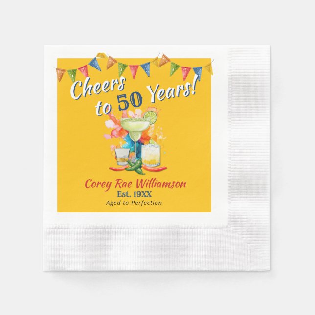 50:e födelsedagen Mexikanska fiesta Cheers till 50 Pappersservett (Framsidan)