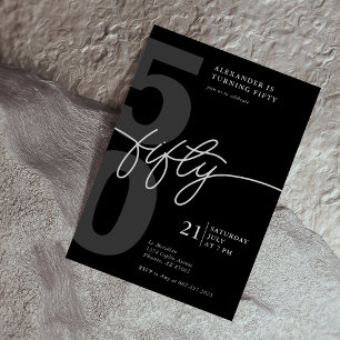50:e födelsedagen Modern minimalistiskt svart Gråt Inbjudningar