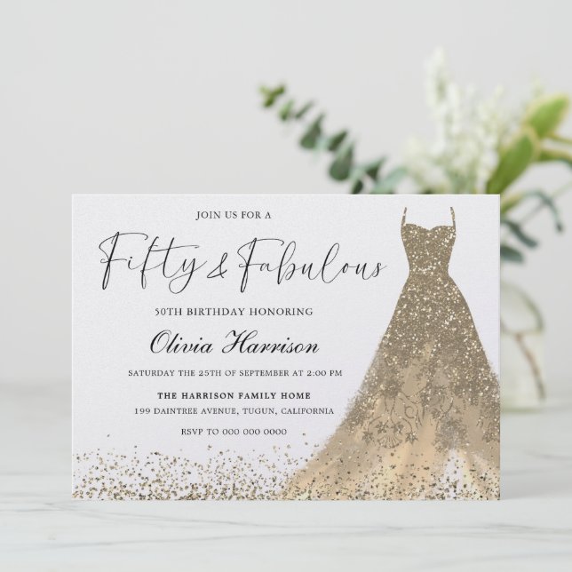 50:e födelsedagen mot den vackra staden Guld Inbjudningar (Stående Fram)