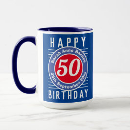 50:e födelsedagen Mugg med åldern, Namn och datum