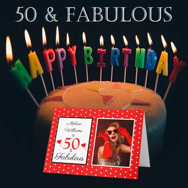 50:e födelsedagen Namn Photo 50 och Fabulous Red W Kort (Skapare uppladdad)