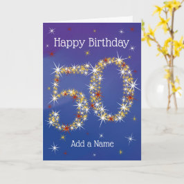 50:e födelsedagen - nummer 50 i stjärnor - blå - å kort