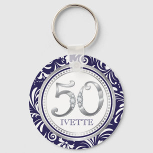 50:e födelsedagen - Nyckelring - flottblått & Si