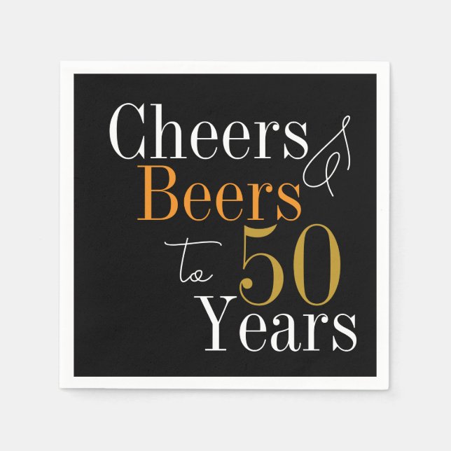 50:e födelsedagen Öl och Cheers Black Guld Party Pappersservett (Framsidan)