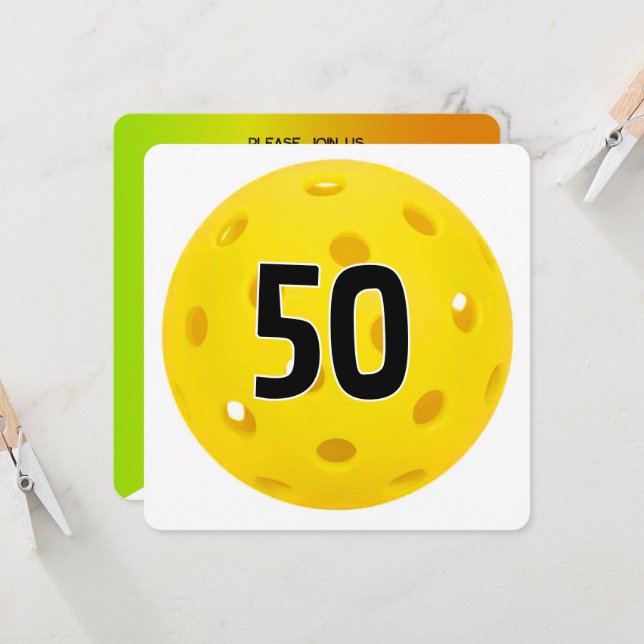 50:e födelsedagen Pickleball Party Inbjudningar (Fram/Back In Situ)