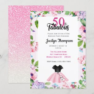 50:e födelsedagen Pudel Skirt-Fabulous 50:e Glitte Inbjudningar