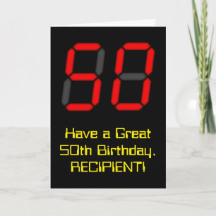 50:e födelsedagen: Red Digital Clock Stil "50" + N Kort