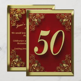 50:e födelsedagen Regal Guld Red Hälsning eller Inbjudningar