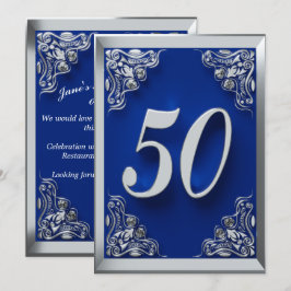 50:e födelsedagen Regal Silver och Blue Inbjudningar