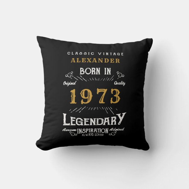 50:e födelsedagen: Retro Black Guld Legendary Kudde (Framsida)