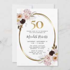 50:e födelsedagen Ro Guld Metallic Blommigt Party Inbjudningar
