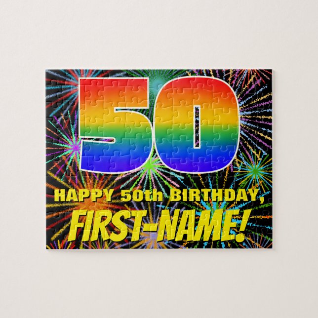 50:e födelsedagen: Roligt, färgstarka brinnande fy Pussel (Horisontell)