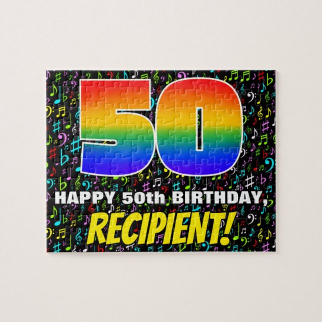 50:e födelsedagen - Roligt, färgstarka musiksymbol Pussel (Horisontell)