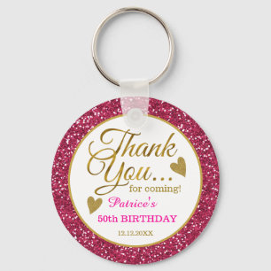 50:e födelsedagen Rosa Glitter och Guld Tack Nyckelring