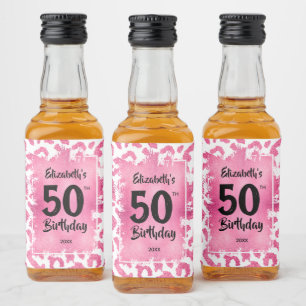 50:e födelsedagen Rosa Leopard Mini Spritflaskor Etikett