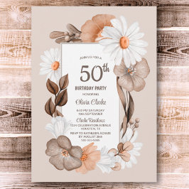 50:e födelsedagen Rustic Boho Blommigt Party Inbjudningar