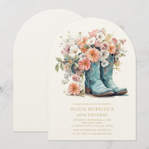 50:e födelsedagen: Rustic Cowgirl Boots Flowers Inbjudningar