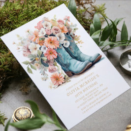 50:e födelsedagen: Rustic Cowgirl Boots Flowers Inbjudningar