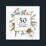 50:e födelsedagen: Rustic Winter Greenery Red Bow Pappersservett<br><div class="desc">Röda bär och gräs är inkapslade i en rustik vinter-grön andedräkt. Det är ramar 50,  firmans namn och 50-dagarsdag. All text kan redigeras.</div>