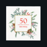 50:e födelsedagen Rustic Winter Grey Pappersservett<br><div class="desc">Röda bär och gräs är inkapslade i en rustik vinter-grön andedräkt. Det är ramar 50,  firmans namn och 50-dagarsdag. All text kan redigeras.</div>