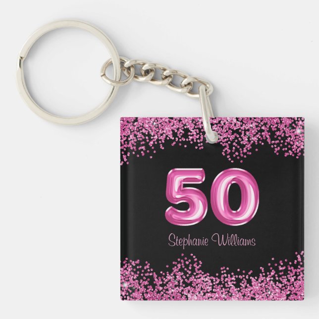 50:e födelsedagen Shock rosa Balloon Font Faux Gli (Framsidan)