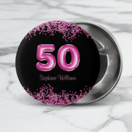 50:e födelsedagen Shock rosa Balloon Font Faux Gli Knapp