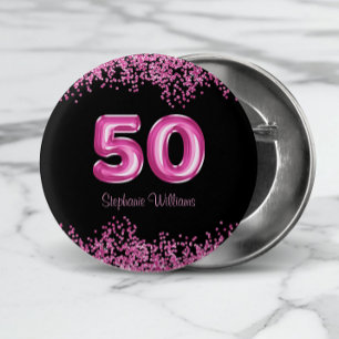50:e födelsedagen Shock rosa Balloon Font Faux Gli Knapp