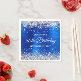 50:e födelsedagen Silver Glitter Royal Blue Foil Pappersservett