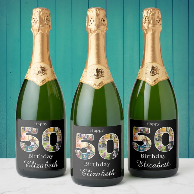50:e födelsedagen Skapa ditt eget multifoto (50th birthday sparkling wine labels with photo collage.)