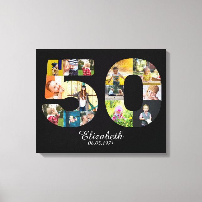 50:e födelsedagen Skapa ditt eget multifoto Canvastryck (Framsida)