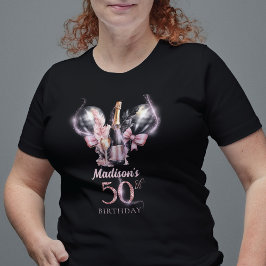 50:e födelsedagen, svart Rosa Champagne T Shirt